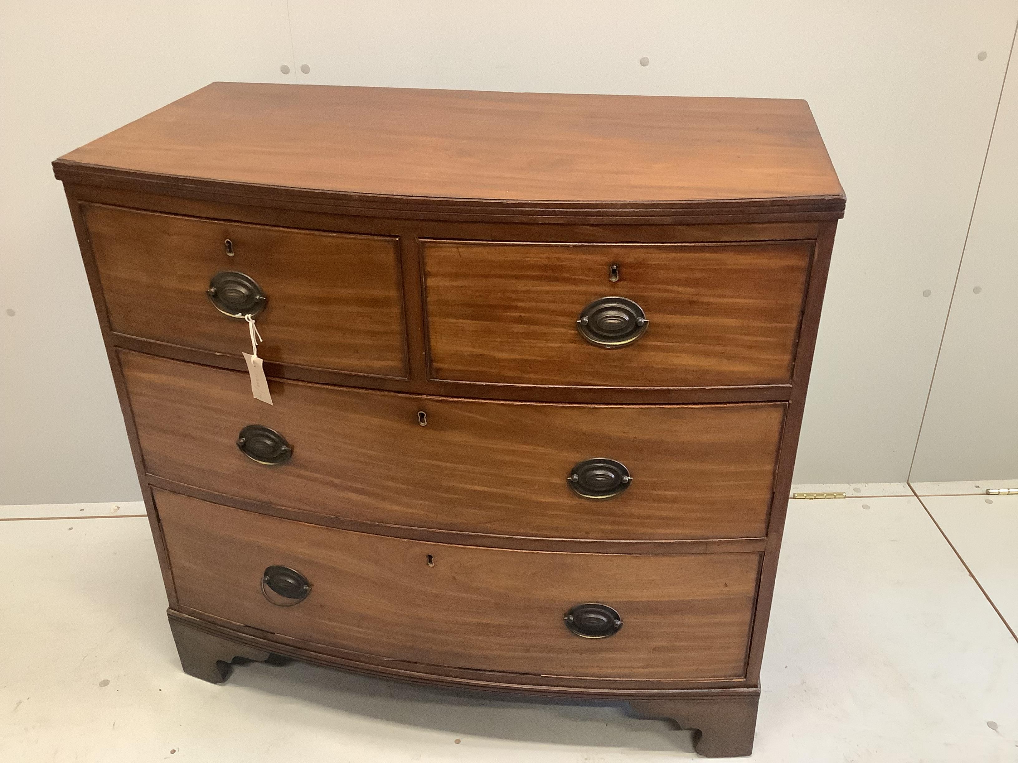 A Regency mahogany bowfront four drawer chest, width 92cm, depth 49cm, height 87cm